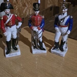 Ceramic Soldier Figurines Set - Red, Blue, Black Accents